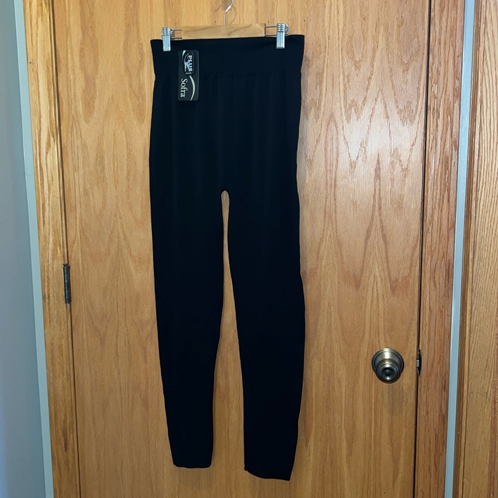 Sofra Leggings Women Plus Black NEW Seamless High Waisted EX900X